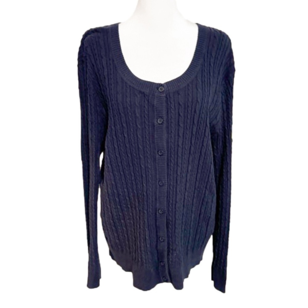 SONOMA LIFESTYLE Cotton Navy Cable Cardigan Button Sweater Women Size PXL/10 - Picture 7 of 13